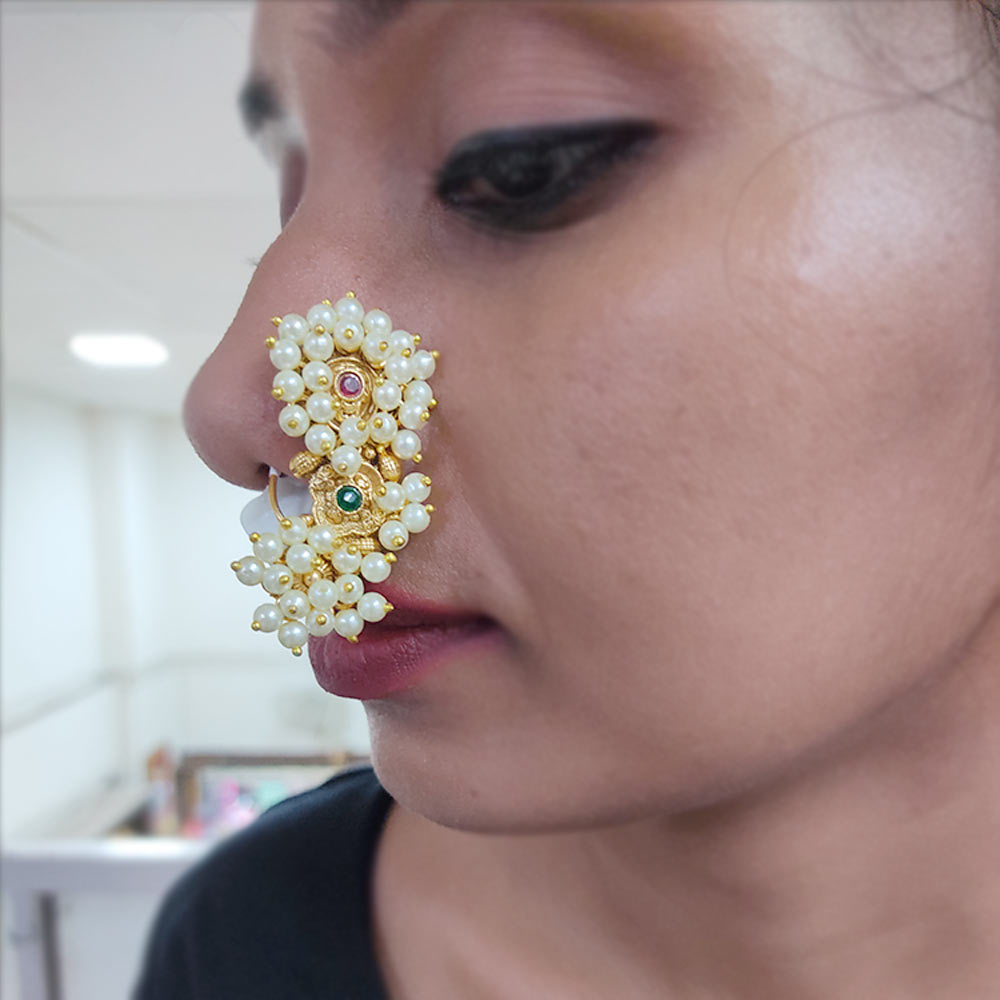 Fashion :: Nose Pins :: VAMA Fashion Marathi Maharashtrian Nosepins Ring  Stud Without Piercing Banu Nath For Women & Girls.