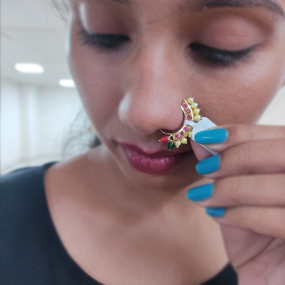 Banu Nath Gold Plated (Non Pierced) Nath clip, Nose Ring