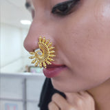 Golden Broad Nath With Pearls Non Piercing