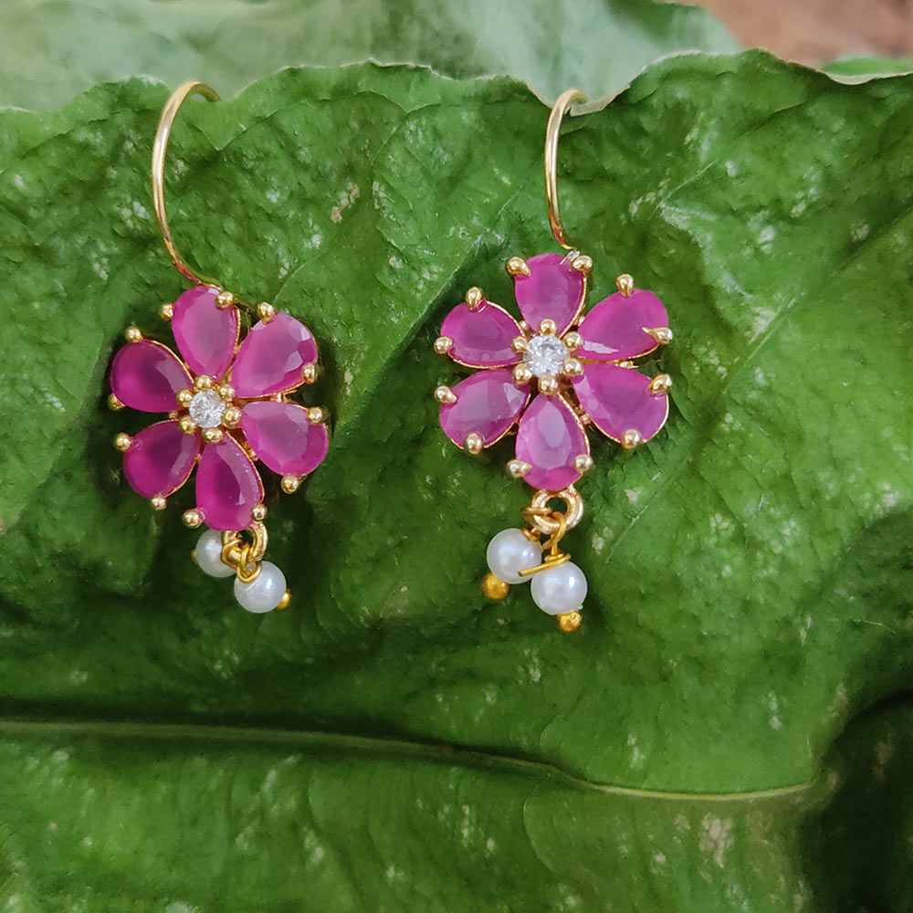 Pink Stone Bugadi Cum Earrings Floral Design