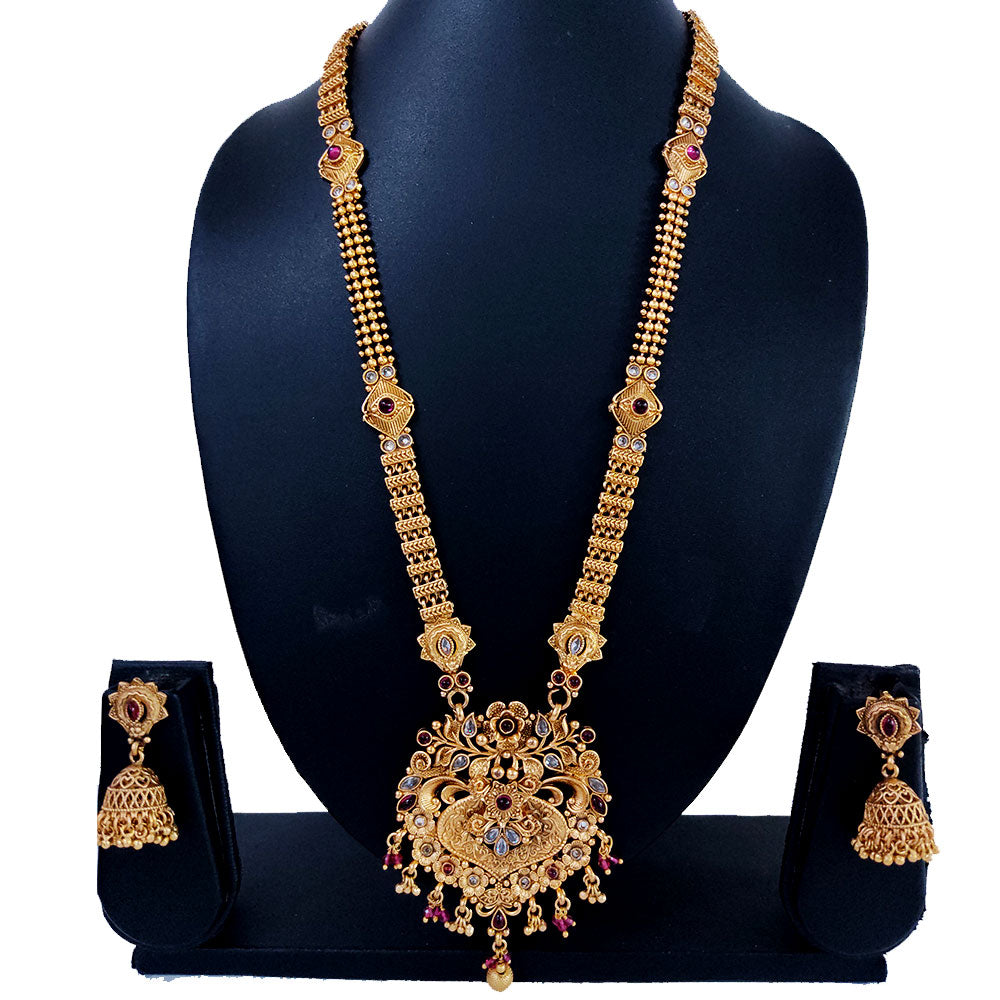 Classic Long Necklace Set With Floral Pendant