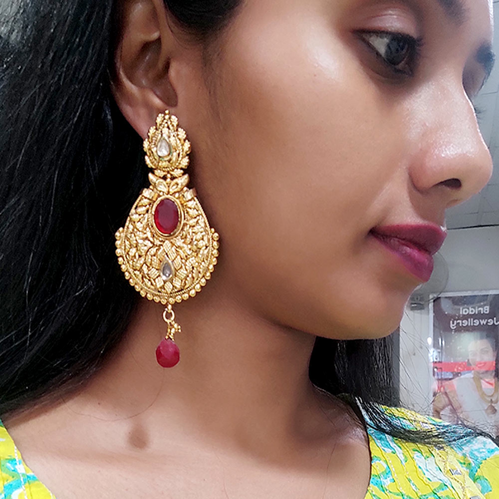 Ethnic Antique Gold Polish Red Earrings