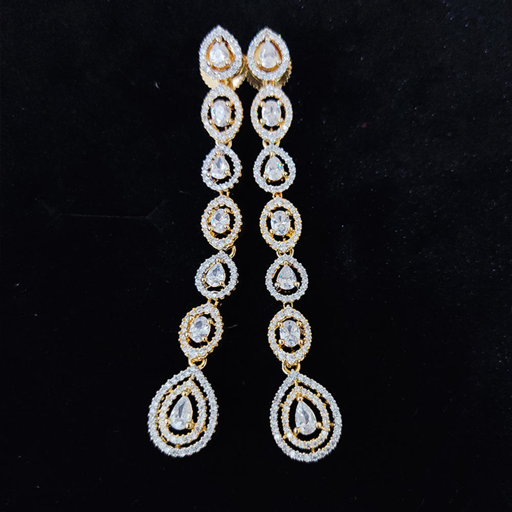 Buy Navy Blue Premium Quality Designer American Diamond Fancy Long Earrings  Online From Surat Wholesale Shop.