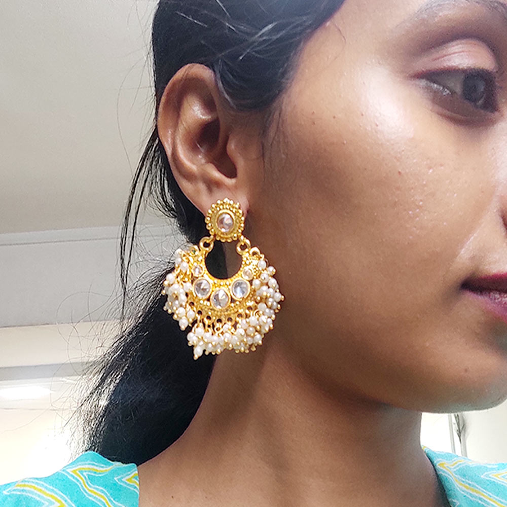 Gold Plated AD stone Big Jhumka Earrings | Latest Designs American Dia –  Indian Designs