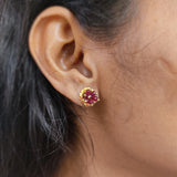 Ear Studs Golden Finish Crystal Decorated Online