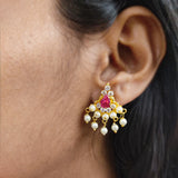 Thushi Tops Earrings Pink Stone Tops Maharashtrian