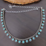 Turquoise Blue Antique Silver Necklace Flower Design _Hayagi(Pune)