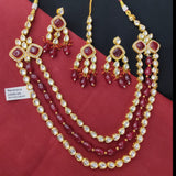 3 Layer Kundan Necklace With Maroon Beads
