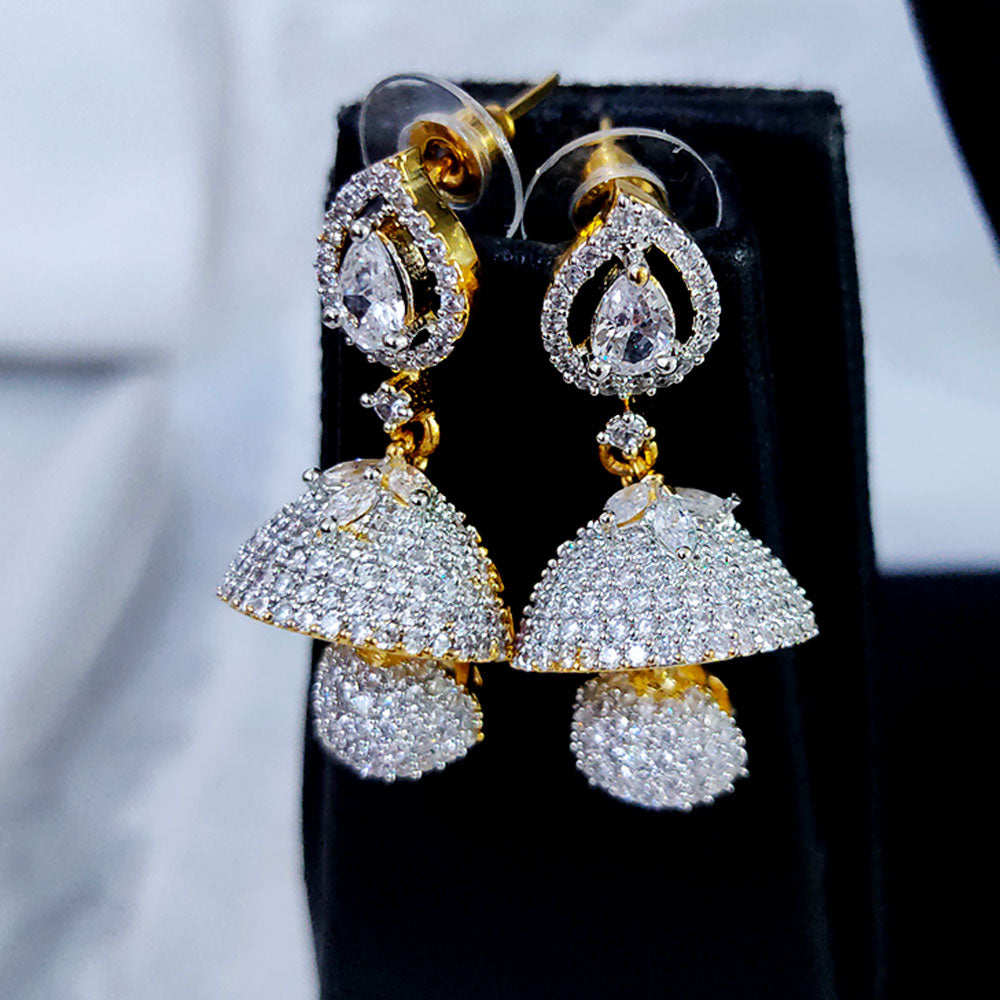 Silver and Golden Finish Stones Jhumki Earrings/AD Jhumki