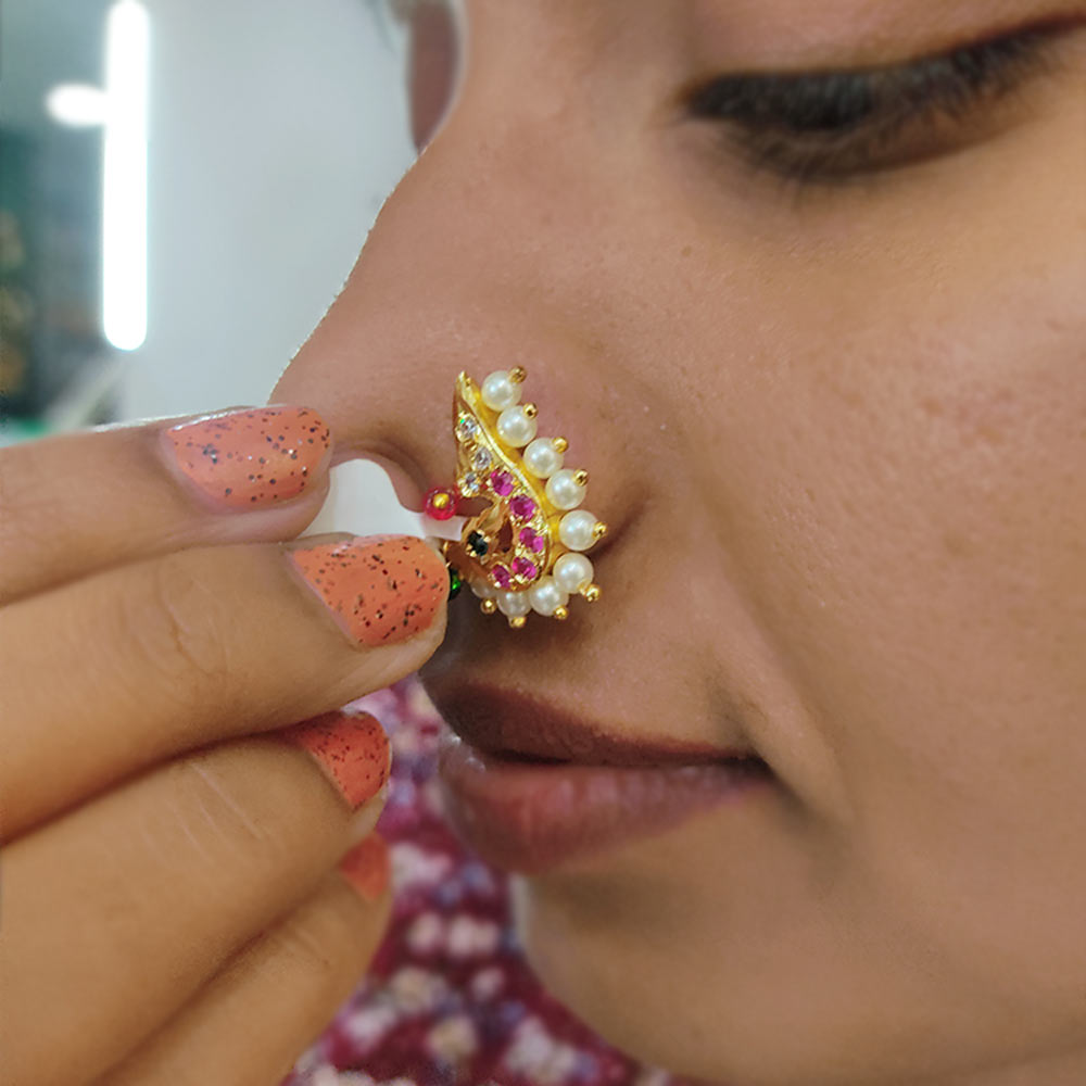 Buy Gargish Maharashtrian jewellery traditional nath nose ring Without Piercing  Marathi Nose Pin For Women (Design 1) at Amazon.in
