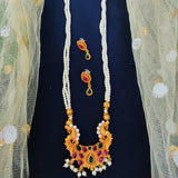 Long Pearl Mala With Traditional Geru Pendant