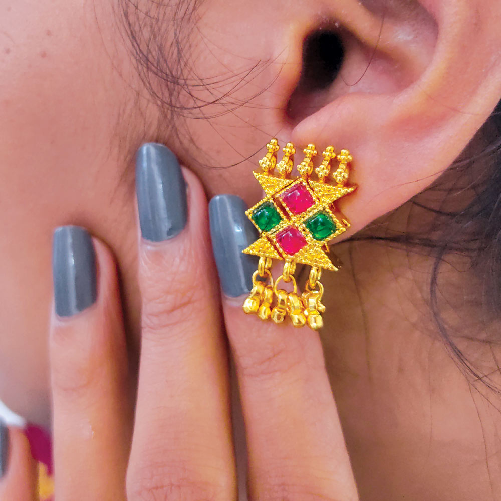 Gold tone ruby stone small earrings dj-41661 – dreamjwell