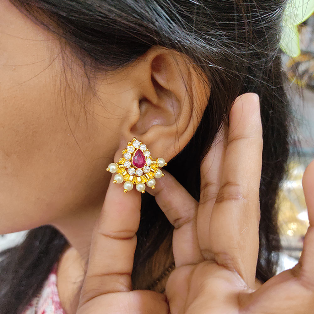 Pearl Studs/gold Earrings/stud Earrings/ Indian Earrings/antique Gold Studs  /pearl Earrings/ South Indian Jewelry/ Gold Tops/delicate Studs - Etsy