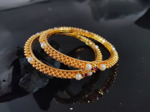 Elegant Pearl Moti Bangles for Women & Girls | Alloy Bagdi Thread Design |  Women's Jewelry Fashionable Bangles