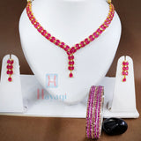 Pink Stone Necklace With Stone Bangles