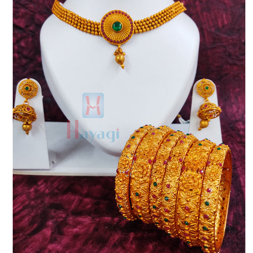 Matte Necklace Set With Bangles