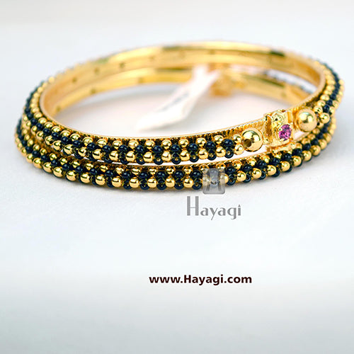 Thushi Bangles Maharashtrian Black Golden Beads Bangles