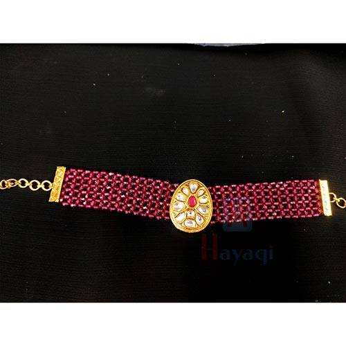 Crystal Beads Bracelet In Golden Polish Kundan Decorated