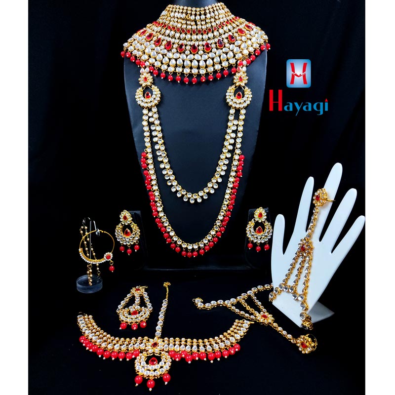Kundan Jewellery Set for Wedding In Red Colour