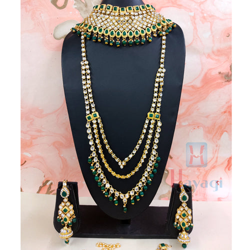 Rubans 22K Gold Plated Kundan Necklace Set With And Green Beads