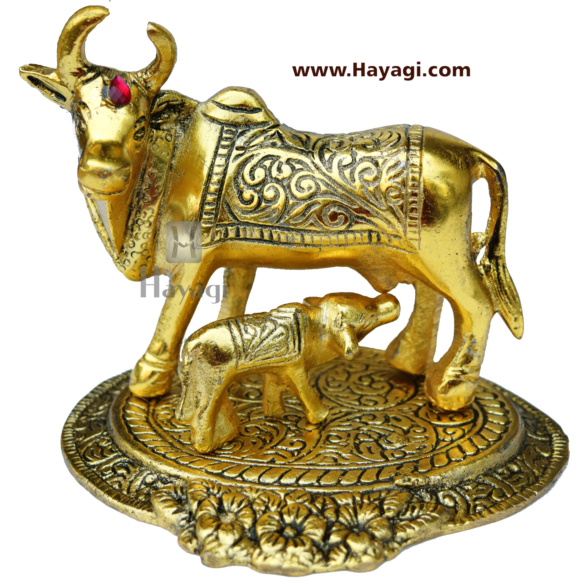 Kamadhenu/ Cow and Calf Show Piece Golden Finish