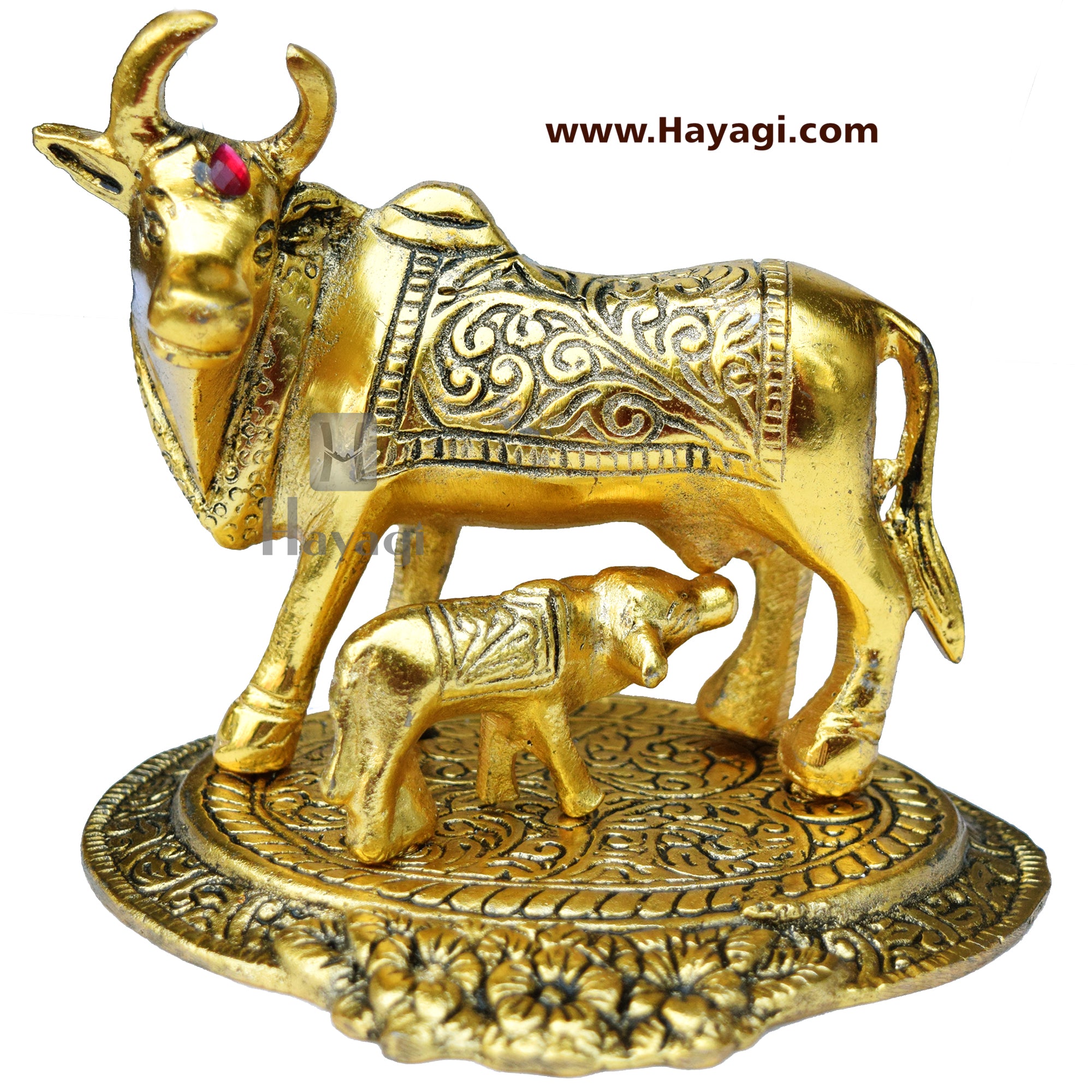 Kamadhenu/ Cow and Calf Show Piece Golden Finish