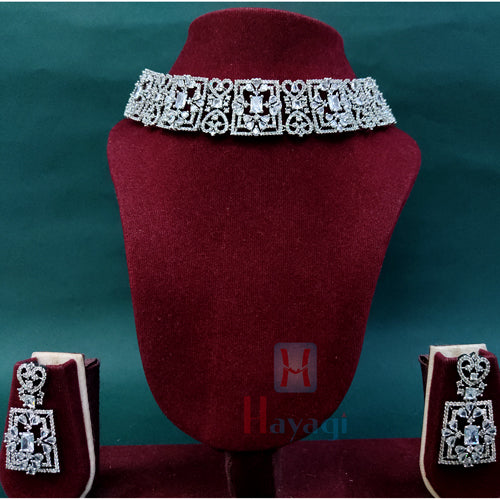 Wedding Wear Rhodium Choker Necklace Set Online