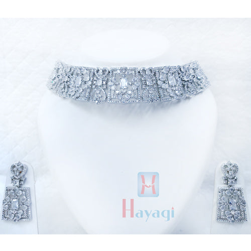 Wedding Wear Rhodium Choker Necklace Set Online