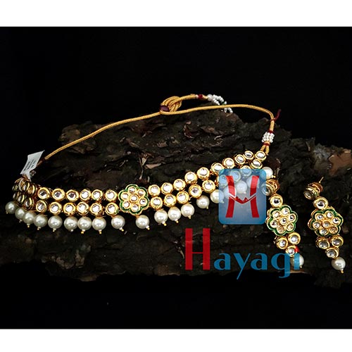 Kundan Necklace 2 line White Pearl Set Online