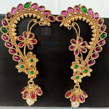 Flower Design Ear Cuffs With Pink Green Stone Studded