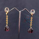 Golden Chain Designed Ring Earrings With Colorful Stone