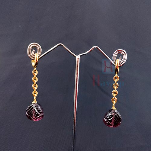 Golden Chain Designed Ring Earrings With Colorful Stone