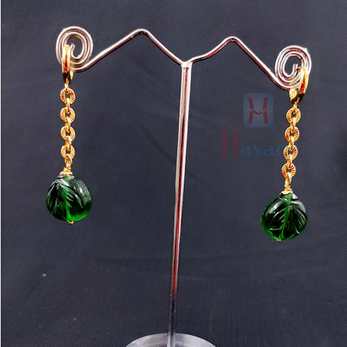 Fancy Earrings Emerald Green Stone Hanged