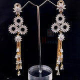 Golden Long Chain Earrings With White Stone Studded