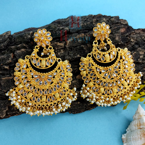 Indian's Fashion 18k Gold Plated Latest Stylish Traditional Kundan Maang Tikka  Earrings(106 w)