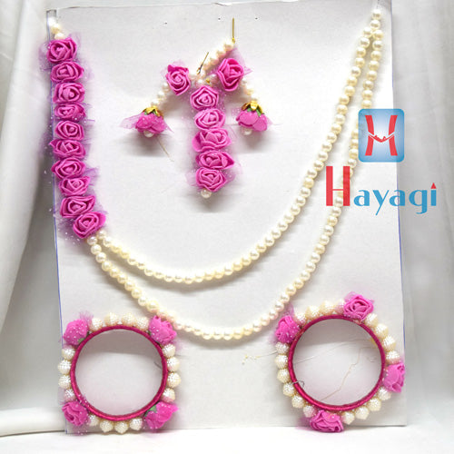 Floral Flower Jewelry Set  Pearl Decorated