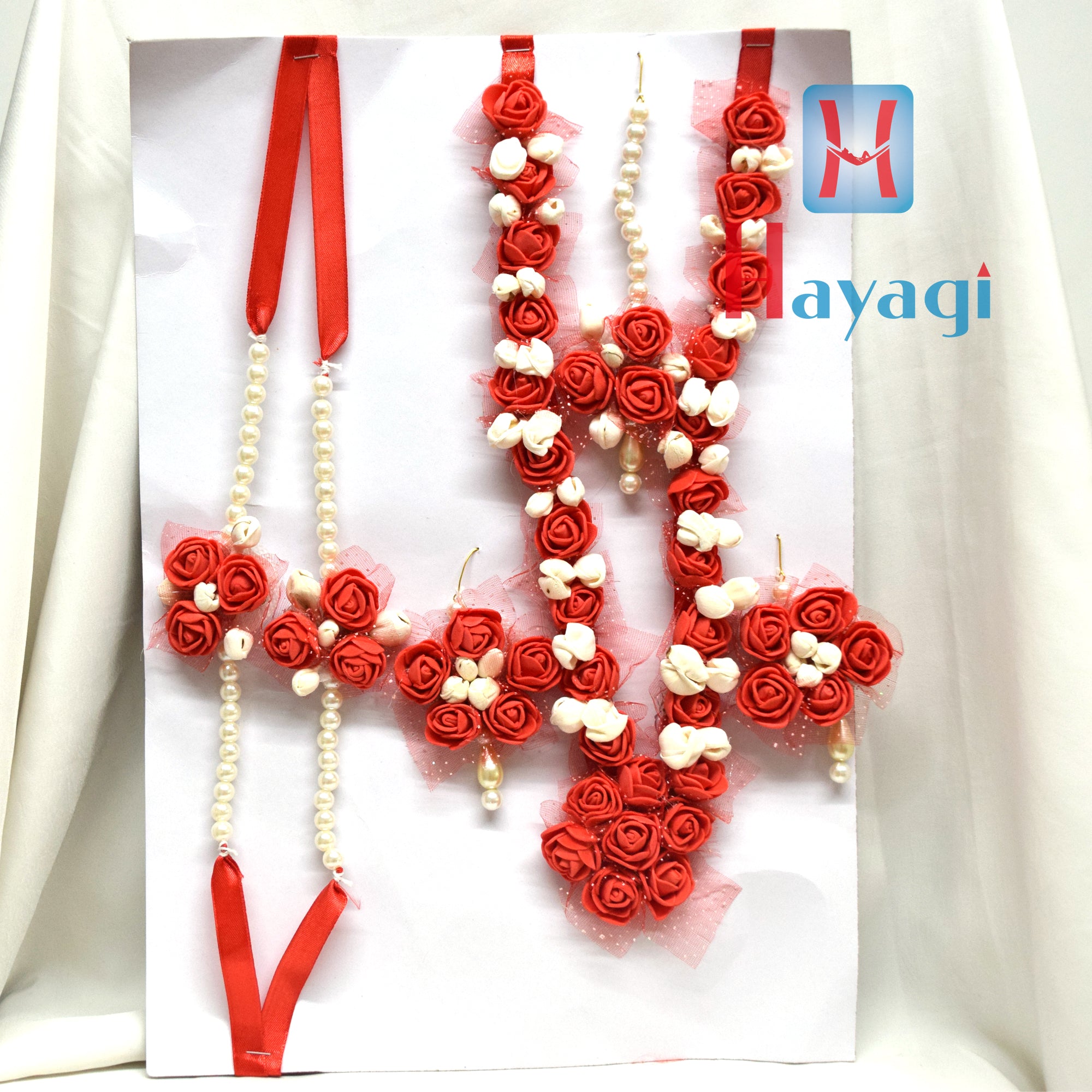 Red Color Floral Flower Pearl Jewelry Necklace Set