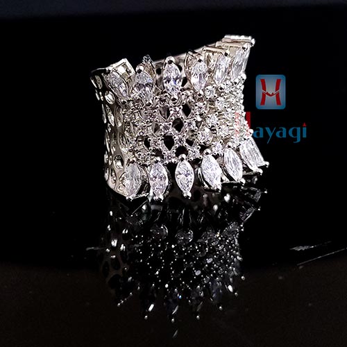 Sterling Silver Finger Ring White Stoned Party Wear