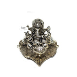 Ganesha/Ganpati And Diya On Leaf In Silver Finish Online