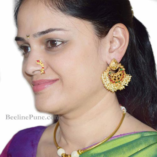 Vail Creations Small Size Traditional Maharashtrian Nose ring for women  without piercing Pearl Gold Plated Nath Clip On Nose Ring For Girls (Pack of  2) : Amazon.in: Jewellery