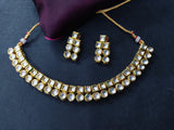 2 line Kundan Necklace Set With off White Droplet Online_Hayagi
