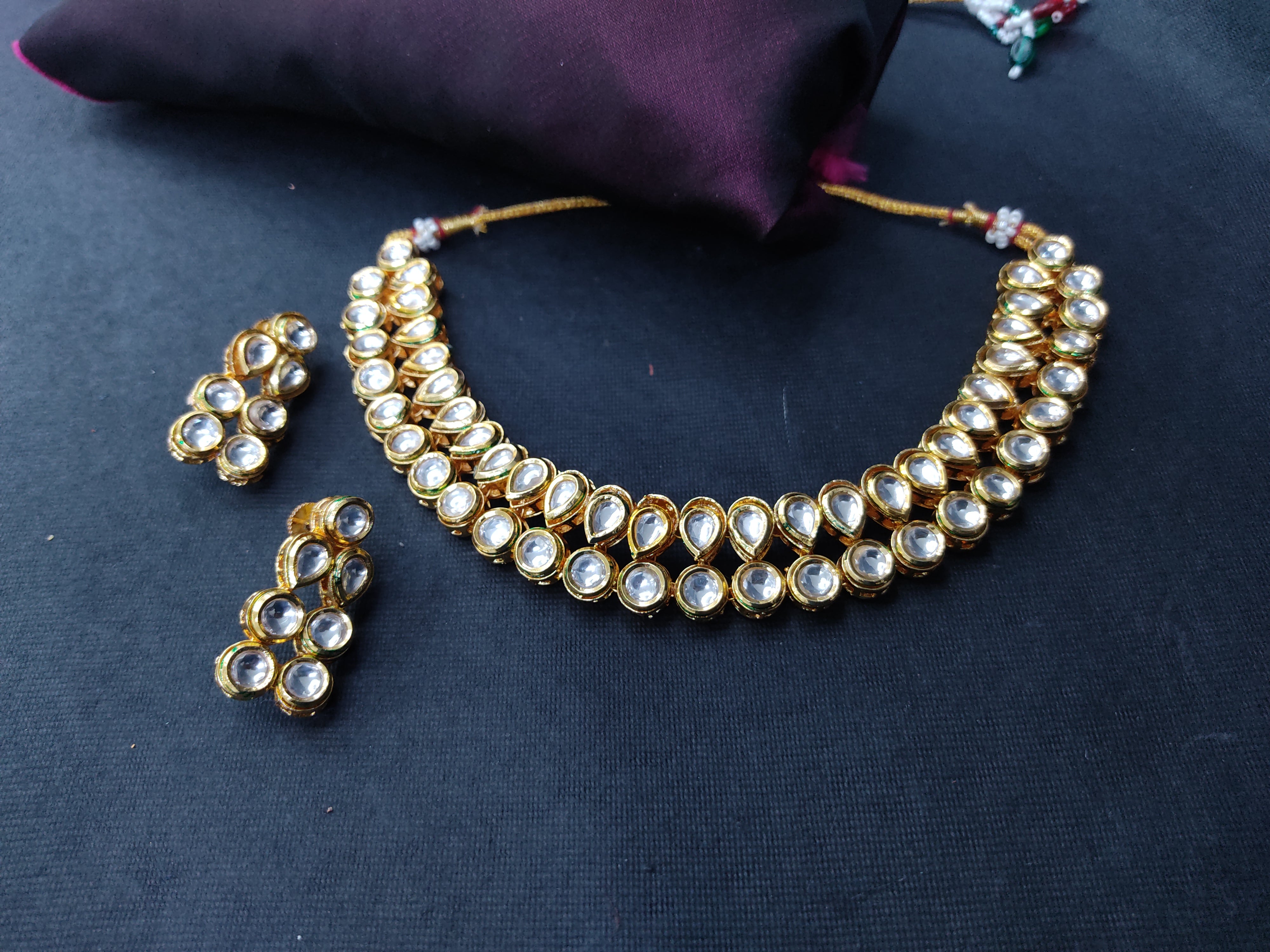 2 line Kundan Petal Design Necklace Set