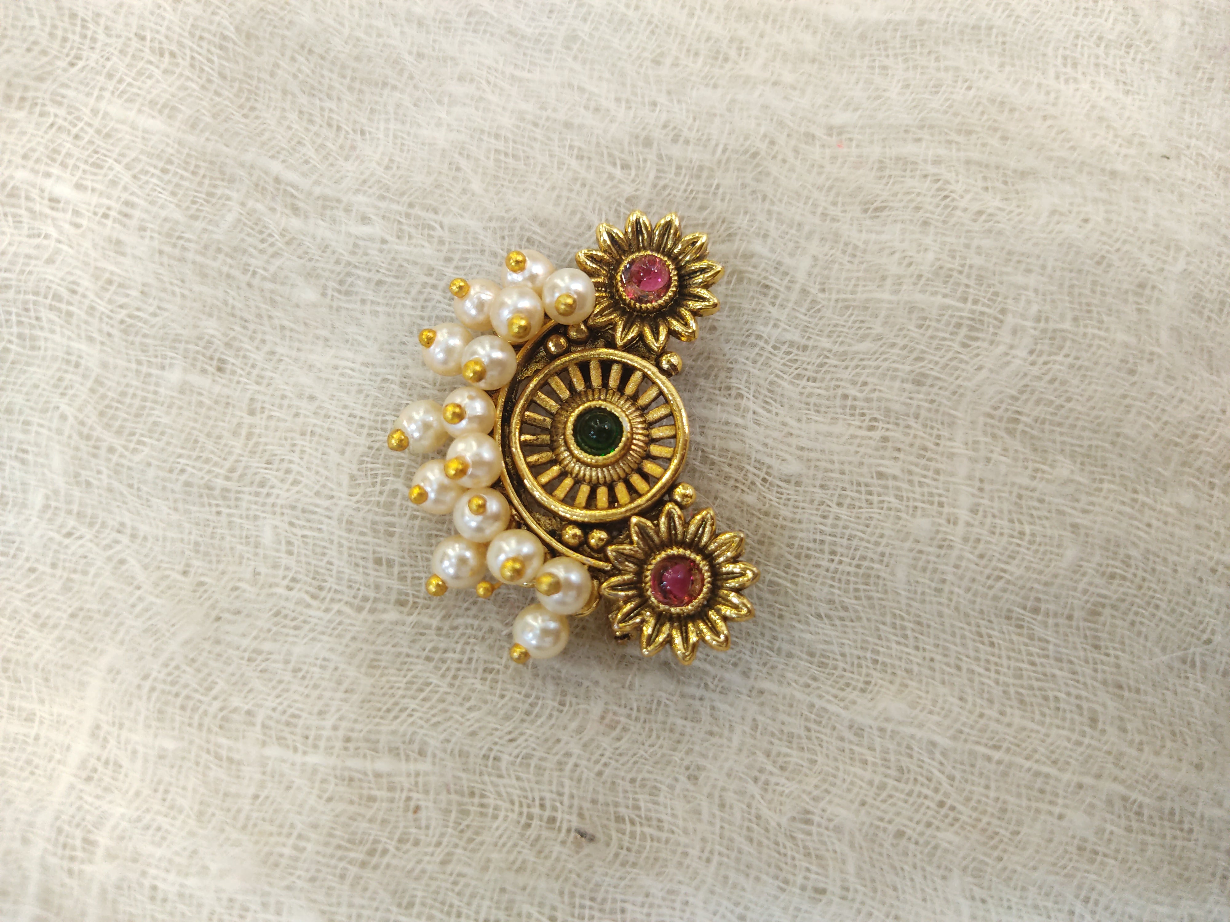 Traditional Nath Saree Pin Antique Finish