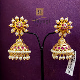 Jhumki With Pink Stone Studded Pearl Droplet