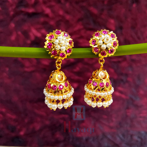 Shop online gold plated long pearl jhumka designs .