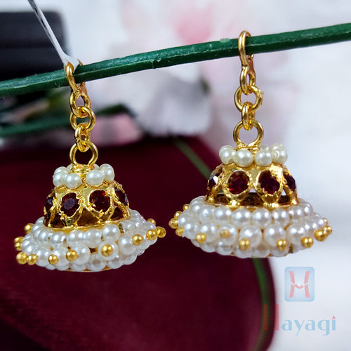 Gold Plated Kundan Polki & Pearl Jhumka Earrings Design by Curio Cottage at  Pernia's Pop Up Shop 2024