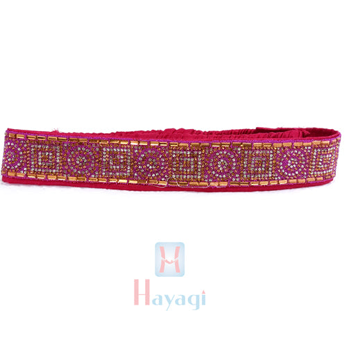Fabric Cloth Wasitbelt/Hipbelt Golden Embroidery Red Stones