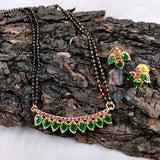 Short Mangalsutra With Pink Green Fine Stone Studded