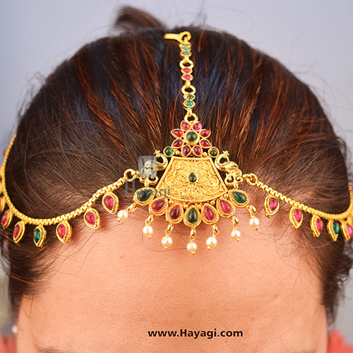 bridal hairstyle with matha patti |latest matha patti design - YouTube