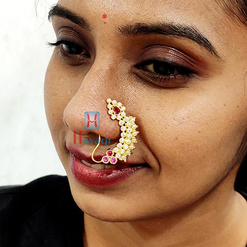 Buy Oxidised Gold with Artificial stone and beads and Pearls Alloy  Maharashtrian Nath Nathiya./ Nose Pin for women Online at Best Prices in  India - JioMart.